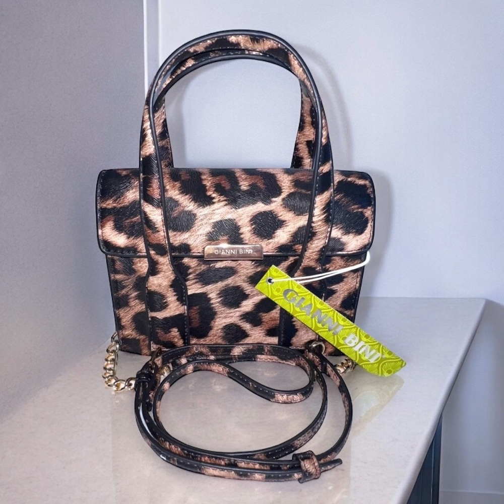 Gianni Bini Leopard Mini Satchel Crossbody NWT Gold Chain Flap Bag